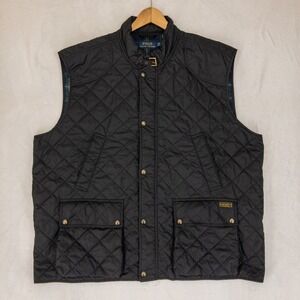 Polo Ralph Lauren Club Quilted Vest Mens 3XB Black Plaid Lined Equestrian Riding
